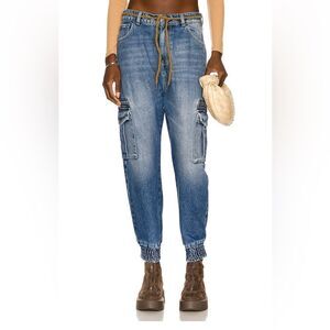 NWT SER.O.YA Veronica jeans jogger denim cargo pants loose fit $395 Sz 28